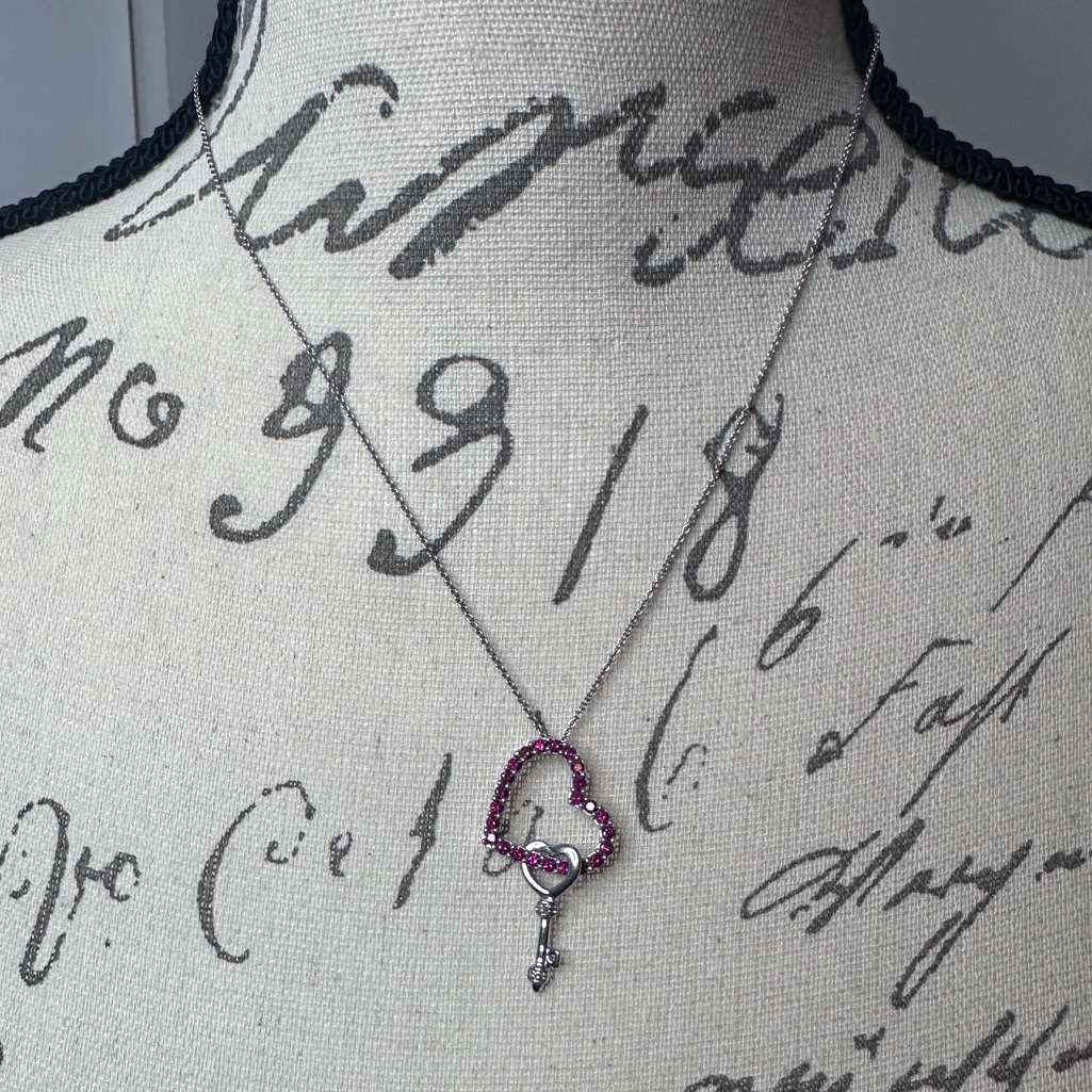 Zales Sterling Silver Pink Heart And Key Necklace